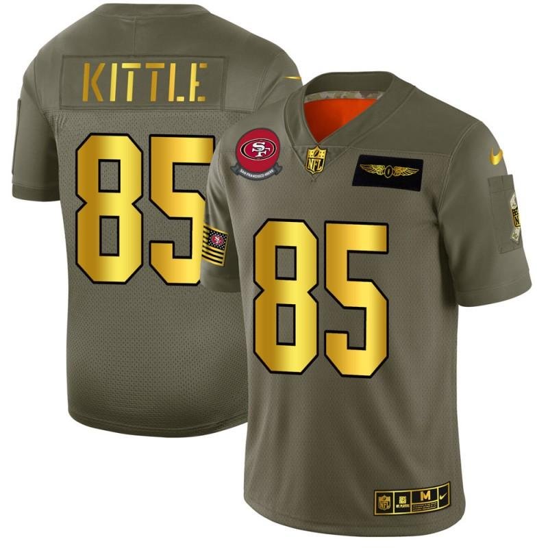 San Francisco 49ers #85 George Kittle NFL Men’s Nike Olive Gold 2019 Salute To Service Limited Jersey