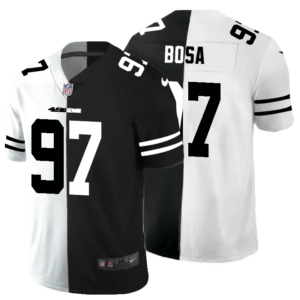San Francisco 49ers #97 Nick Bosa Men’s Black V White Peace Split Nike Vapor Untouchable Limited NFL Jersey