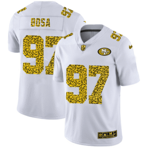 San Francisco 49ers #97 Nick Bosa Men’s Nike Flocked Leopard Print Vapor Limited NFL Jersey White