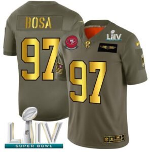 San Francisco 49ers #97 Nick Bosa NFL Men’s Nike Olive Gold Super Bowl LIV 2020 2019 Salute To Service Limited Jersey