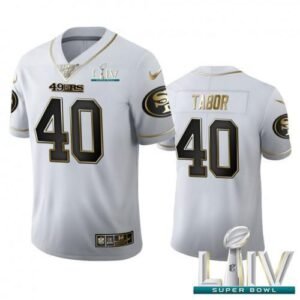 San Francisco San Francisco 49ers #40 Teez Tabor Men’s Nike White Golden Super Bowl LIV 2020 Edition Vapor Limited NFL 100 Jersey Men’s