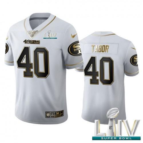San Francisco San Francisco 49ers #40 Teez Tabor Men’s Nike White Golden Super Bowl LIV 2020 Edition Vapor Limited NFL 100 Jersey Men’s