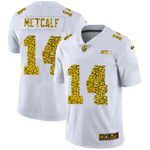Seattle Seahawks #14 DK Metcalf Nike Flocked Leopard Print Vapor Limited NFL Jersey White