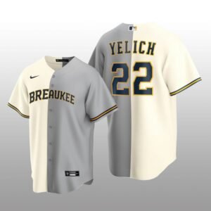 Split Replica Jersey Christian Yelich Cream-Gray Milwaukee Brewers