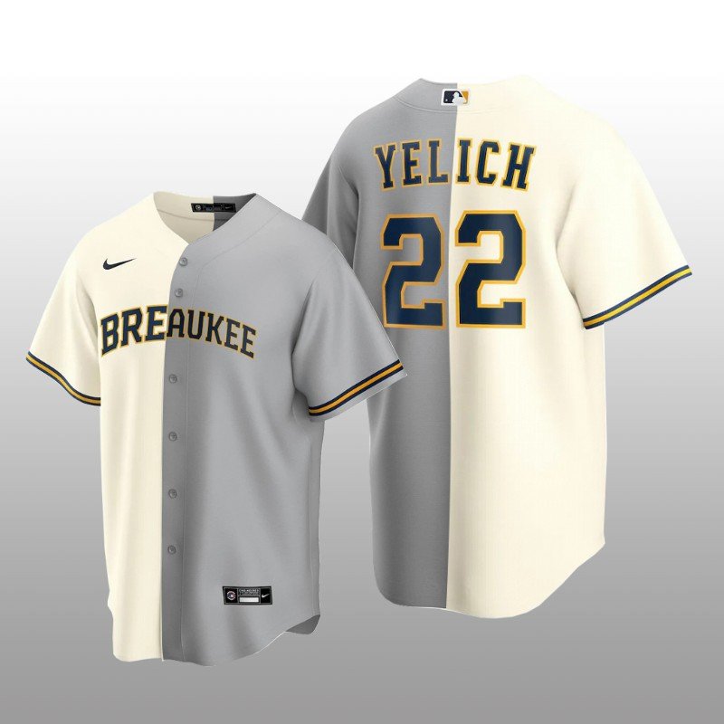 Split Replica Jersey Christian Yelich Cream-Gray Milwaukee Brewers