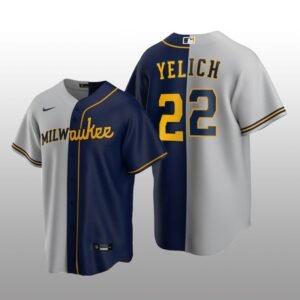 Split Replica Jersey Christian Yelich Gray-Navy Milwaukee Brewers