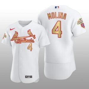 St. Louis Cardinals Yadier Molina World Series Champions White Gold Jersey