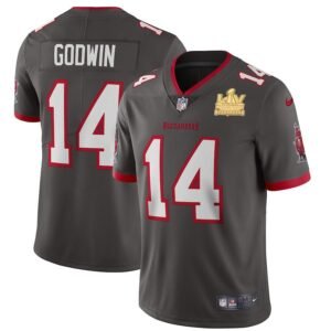 Tampa Bay Buccaneers #14 Chris Godwin Super Bowl LV Champions Patch Nike Pewter Alternate Vapor Limited Jersey