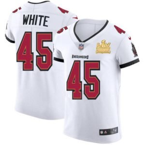 Tampa Bay Buccaneers #45 Devin White Super Bowl LV Champions Patch Nike White Vapor Elite Jersey