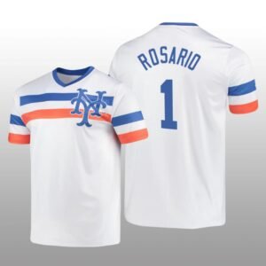 White V-Neck Men’s Amed Rosario Cooperstown Collection Mets Jersey