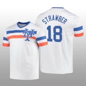 White V-Neck Men’s Darryl Strawberry Cooperstown Collection Mets Jersey