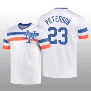 White V-Neck Men’s David Peterson Cooperstown Collection Mets Jersey