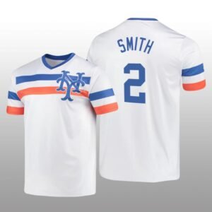 White V-Neck Men’s Dominic Smith Cooperstown Collection Mets Jersey