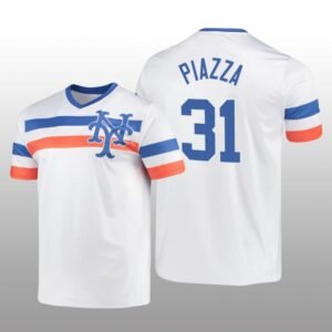 White V-Neck Men’s Mike Piazza Cooperstown Collection Mets Jersey