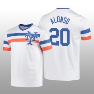 White V-Neck Men’s Pete Alonso Cooperstown Collection Mets Jersey
