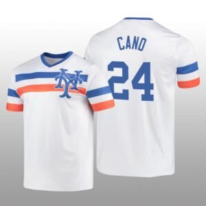 White V-Neck Men’s Robinson Cano Cooperstown Collection Mets Jersey