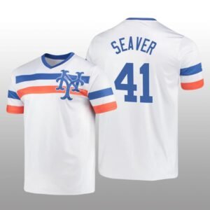 White V-Neck Men’s Tom Seaver Cooperstown Collection Mets Jersey
